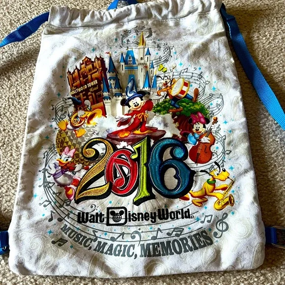 Walt Disney World 2016 limited edition embroidered string backpack. Official Disney Parks Pin Trading Bag | Mercari main image 3